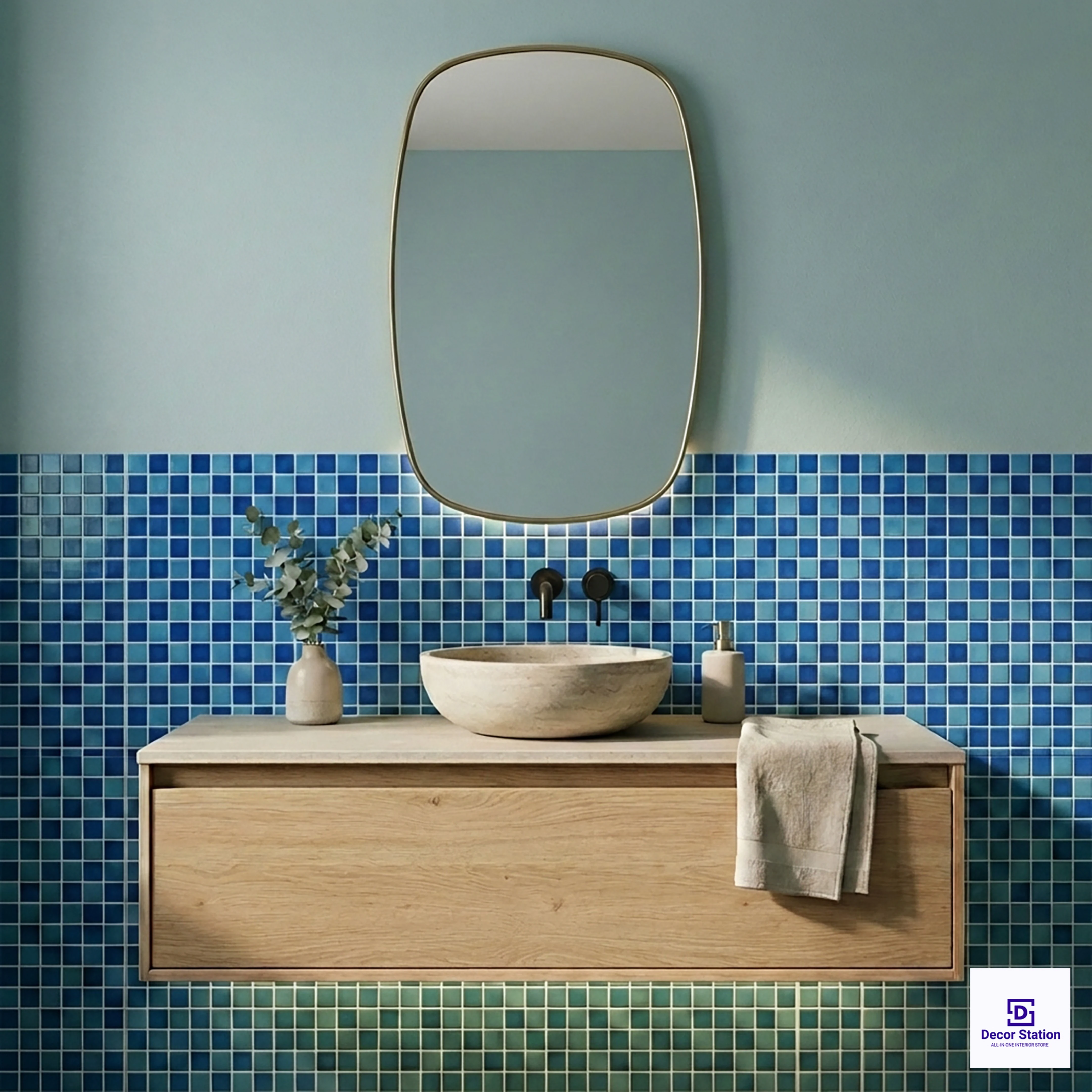 PMT-98-801 Blue Grid-Style Porcelain Mosaic 0.9x09 ft 8mm tile | TL-53945-E